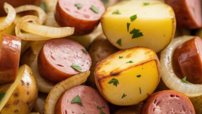 Delicious Fried Potatoes with Onions and Smoked Polish Sausage Recipe