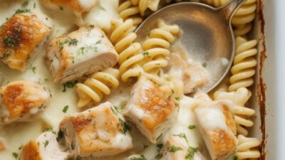 Creamy Garlic Parmesan Chicken Pasta Bake